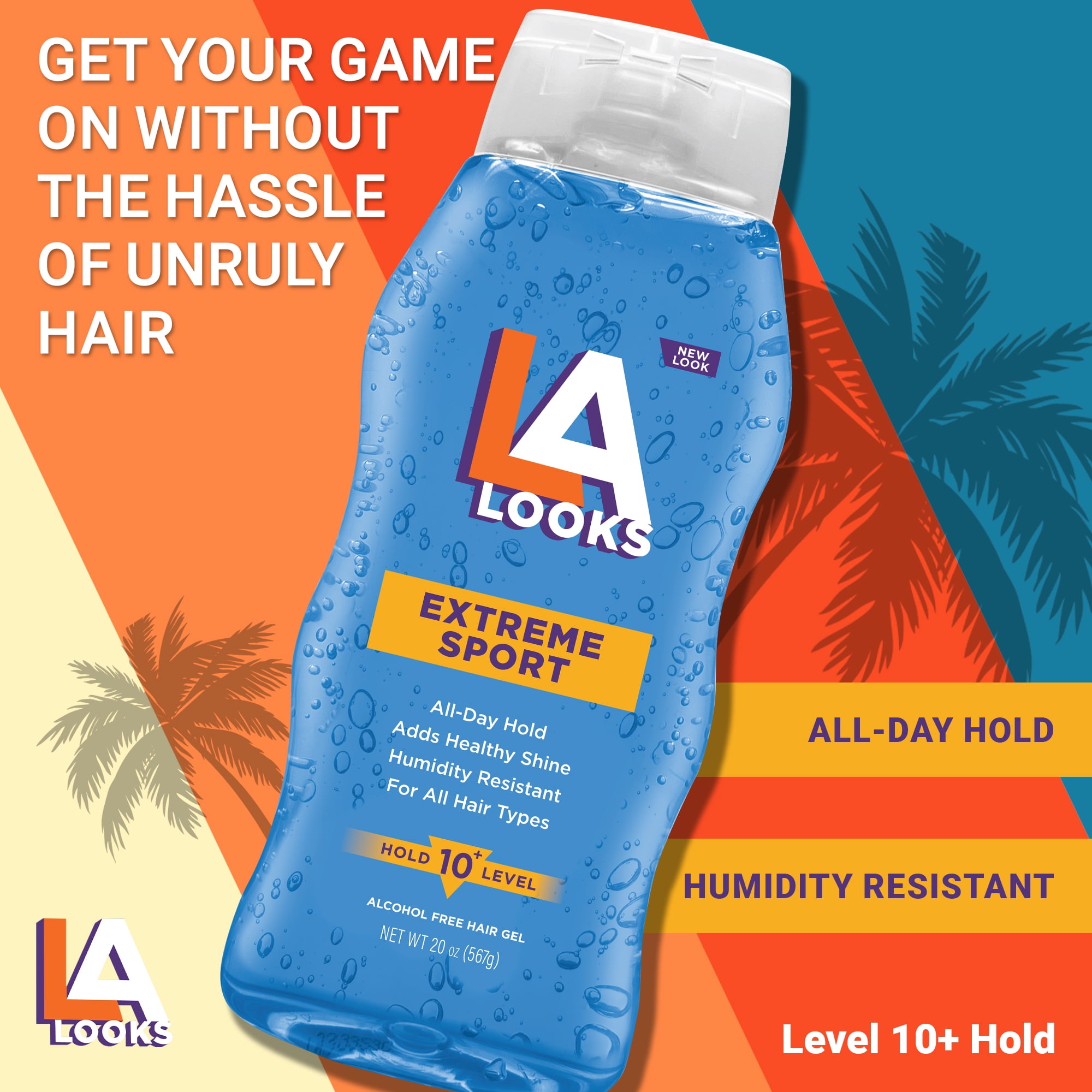 L.A. LOOKS Extreme Sport Tri-Active Hold Gel, for All Hair Types, Men, 20 oz