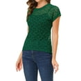 thumbnail image 5 of INSPIRE CHIC Valentine's Day Women's Casual Sheer Short Sleeves Floral Lace Top S Dark Green, 5 of 8