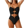 thumbnail image 2 of Tqyyweavej Women's One Piece Swimsuit Spaghetti Strap V Neck Ring Linked Monokini Bathing Suits Cutout Sleeveless Solid Color Beach Swimwear, 2 of 7