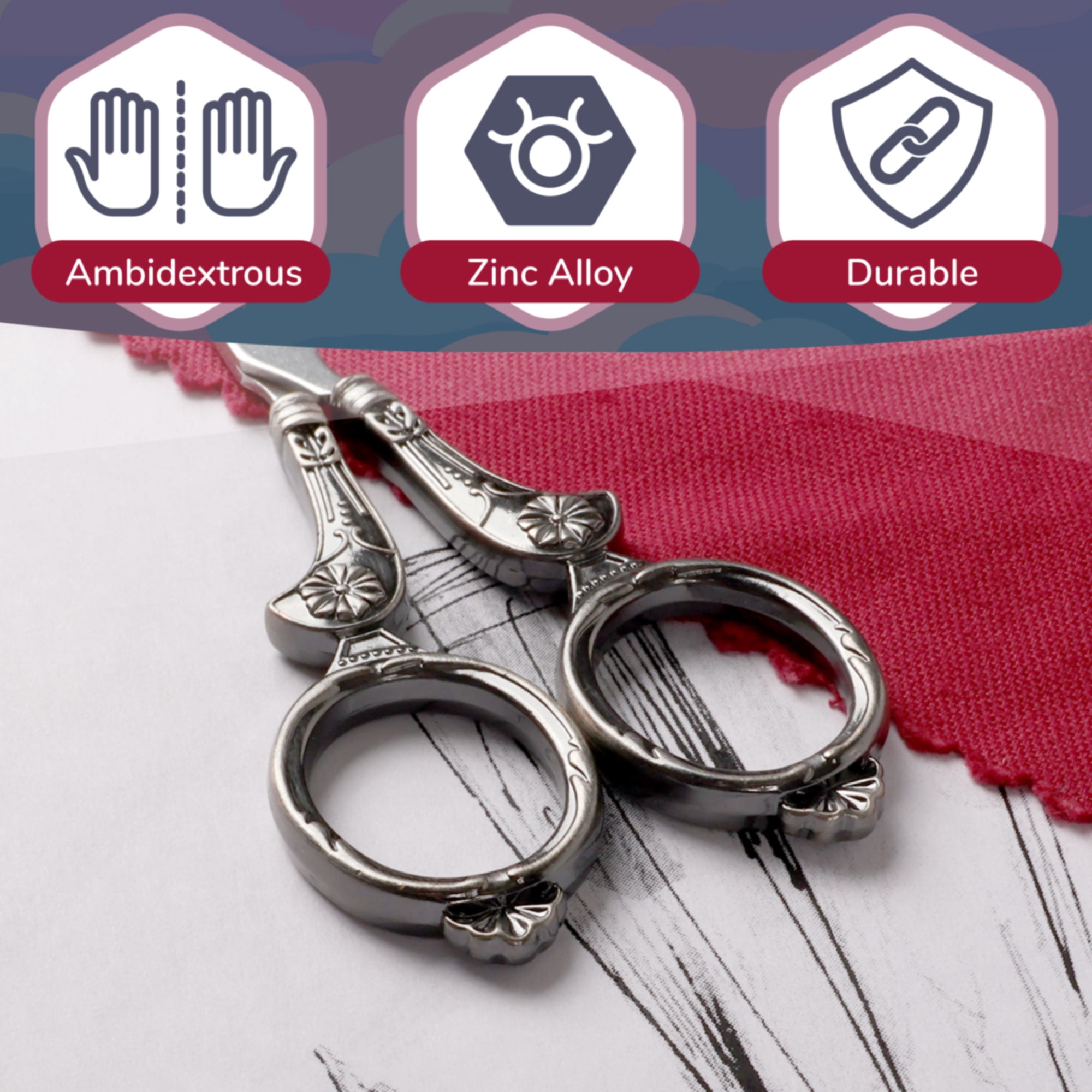 JubileeYarn Flourish Embroidery Scissors - Gunmetal - 10 Scissors