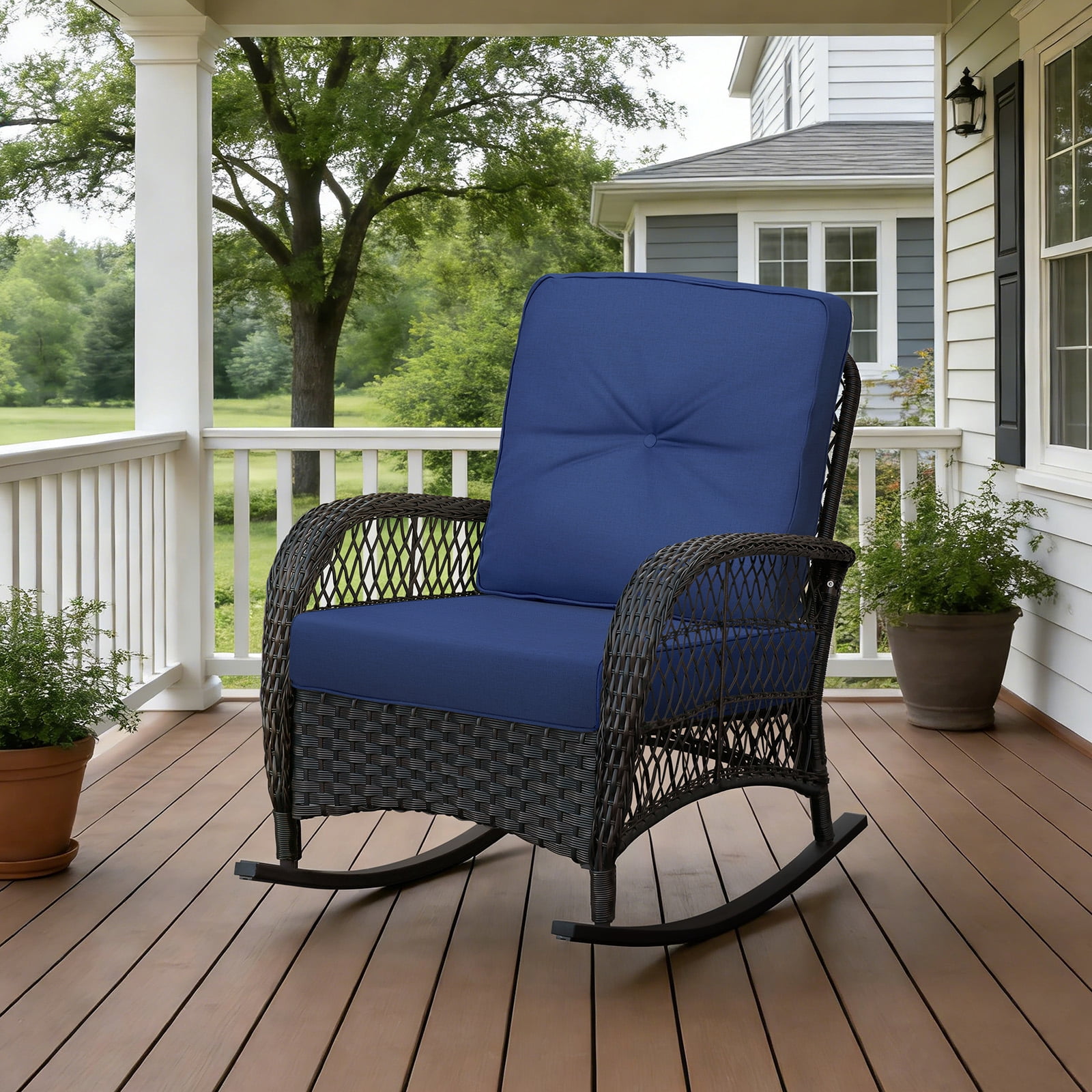 JP Outdoor 2-Piece Deep Seat Chair Cushion,Water Repellent,Fade Resistant,Navy Blue