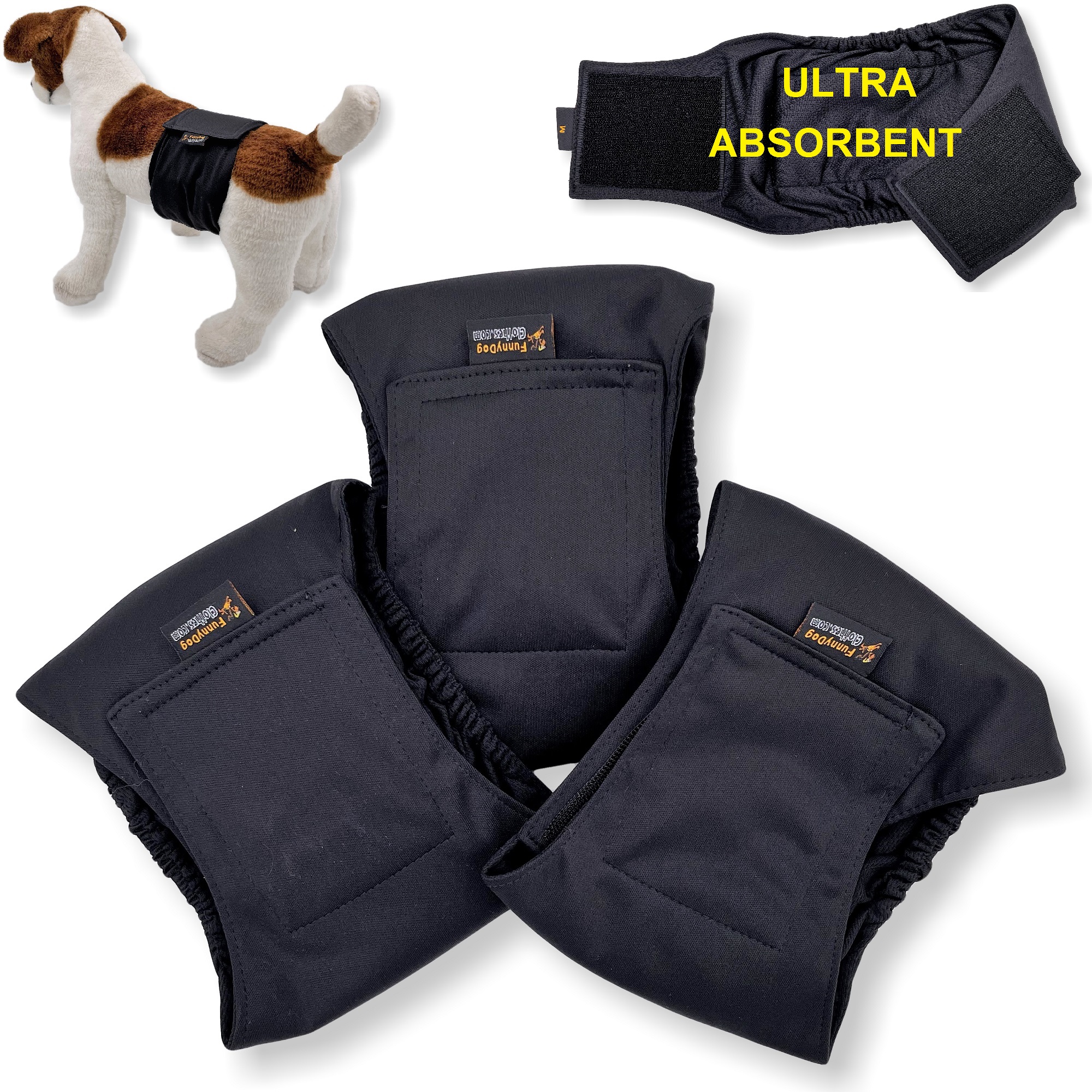 Leak Proof Male Dog Diapers Belly Band Wrap 4 - Layers of Absorbent Pads Washable