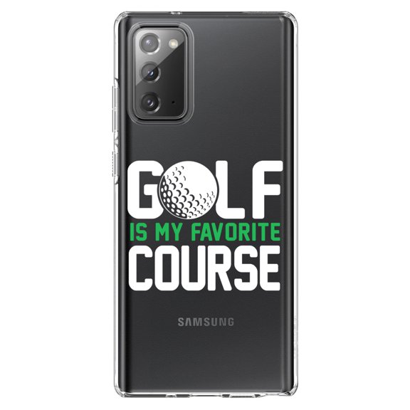 DistinctInk Clear Shockproof Hybrid Case for Samsung Galaxy Note 20 (6.7" Screen) - TPU Bumper Acrylic Back Tempered Glass Screen Protector - Golf Is MY Favorite Course