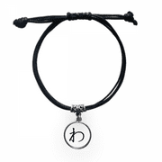 Japanese Hiragana Character WA Bracelet Leather Rope Wristband Black Jewelry