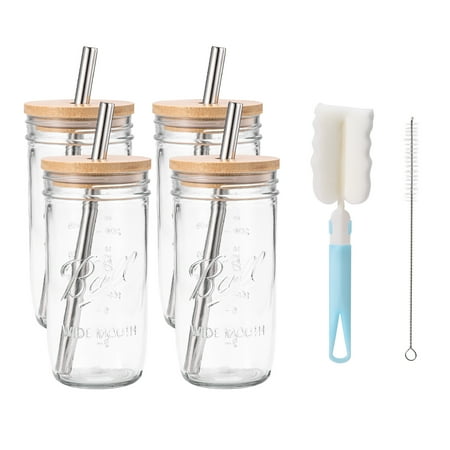 

Juice Bottle Mason Jars Mug With Lid Straw Drinking Utensils Clear Bamboo Cover Transparent Glass Set Plastic Pendant