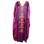 Mogul Indian Womens Designer Kaftan Double Shaded Ethnic Floral Embroidered Purple Pink Kashmiri Caftan Lounge Wear Christmas Gift