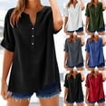thumbnail image 1 of Camisa de manga larga,Blusa de algodón con cuello en V para mujer, manga corta, botones en el bajo y abertura lateral, estilo informal para uso diario y en casa, sopatenor, 1 of 8