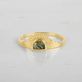thumbnail image 5 of Half-Circle Solitaire Green Moss Agate Sunburst & Modern Geometric Gold Ring, Textured 925 Starling Silver Band Ring with D Shape Stone Minimalist Gift Ring For Her, 5 of 5