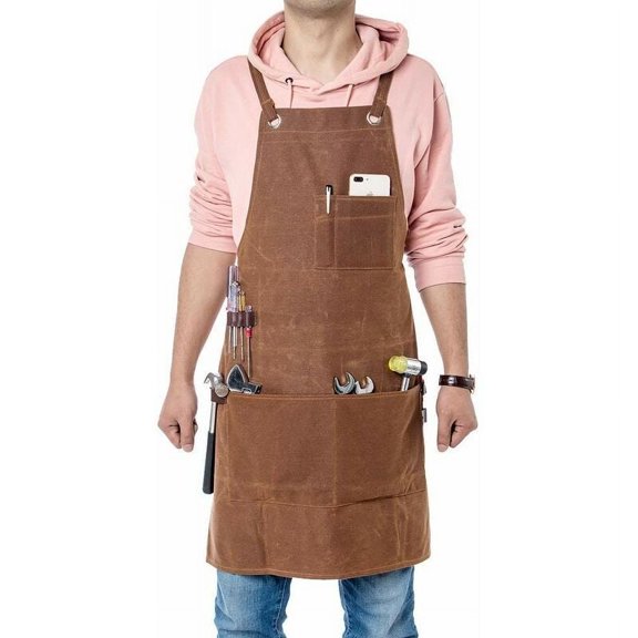 Heavy-Duty Work Apron for Men, Professional Protection with Waxed Canvas, Padded Shoulder Straps for Enhanced Comfort in Workshop, Woodshop, Kitchen, Tattoo Studio (Adjustable)
