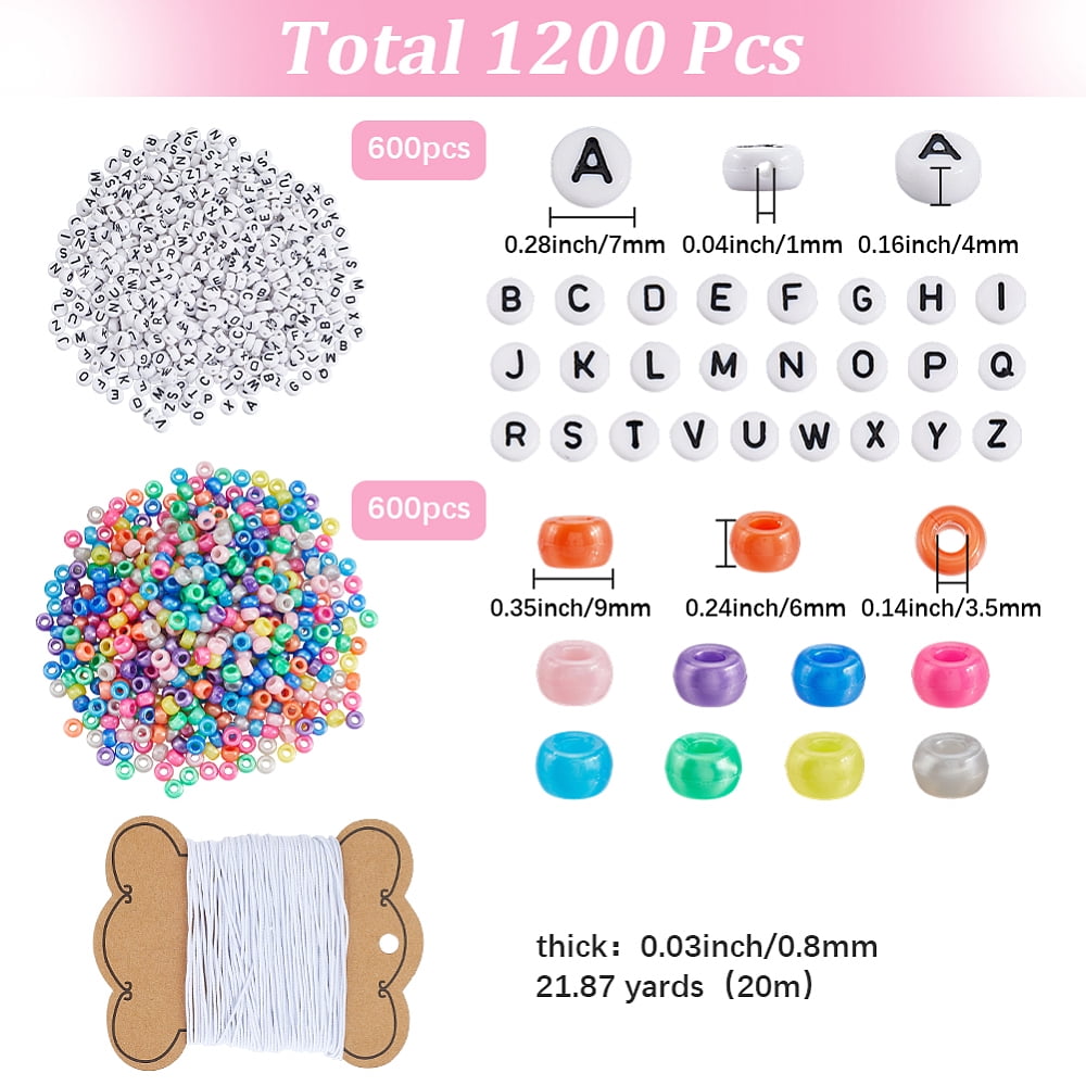 DIY Bracelets Making Kits Including Acrylic Beads and Elastic Cord Rondelle & Letter Mixed Color 7x4mm Hole: 1mm 1200pcs/set