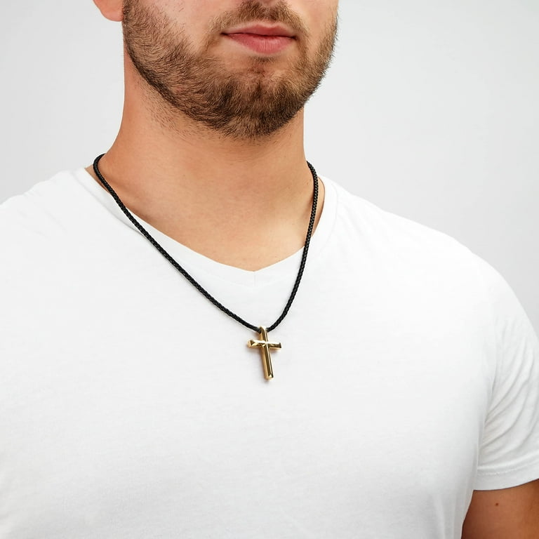 アクセサリー leather docking cross design necklace SERASAR Men's Genuine Leather Necklace 
