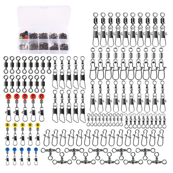 115Pcs Fishing Swivels Accessories with Swivels Snap Slides Bearing Swivels Fishing Line Connector