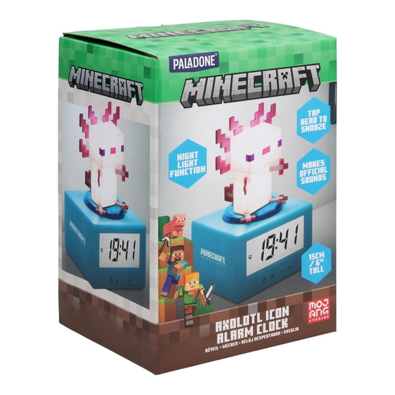 Paladone Minecraft Axolotl Digital Alarm Clock with Night Light – Officially Licensed Gaming Decor, Perfect Gift for Kids & Teens’ Bedrooms