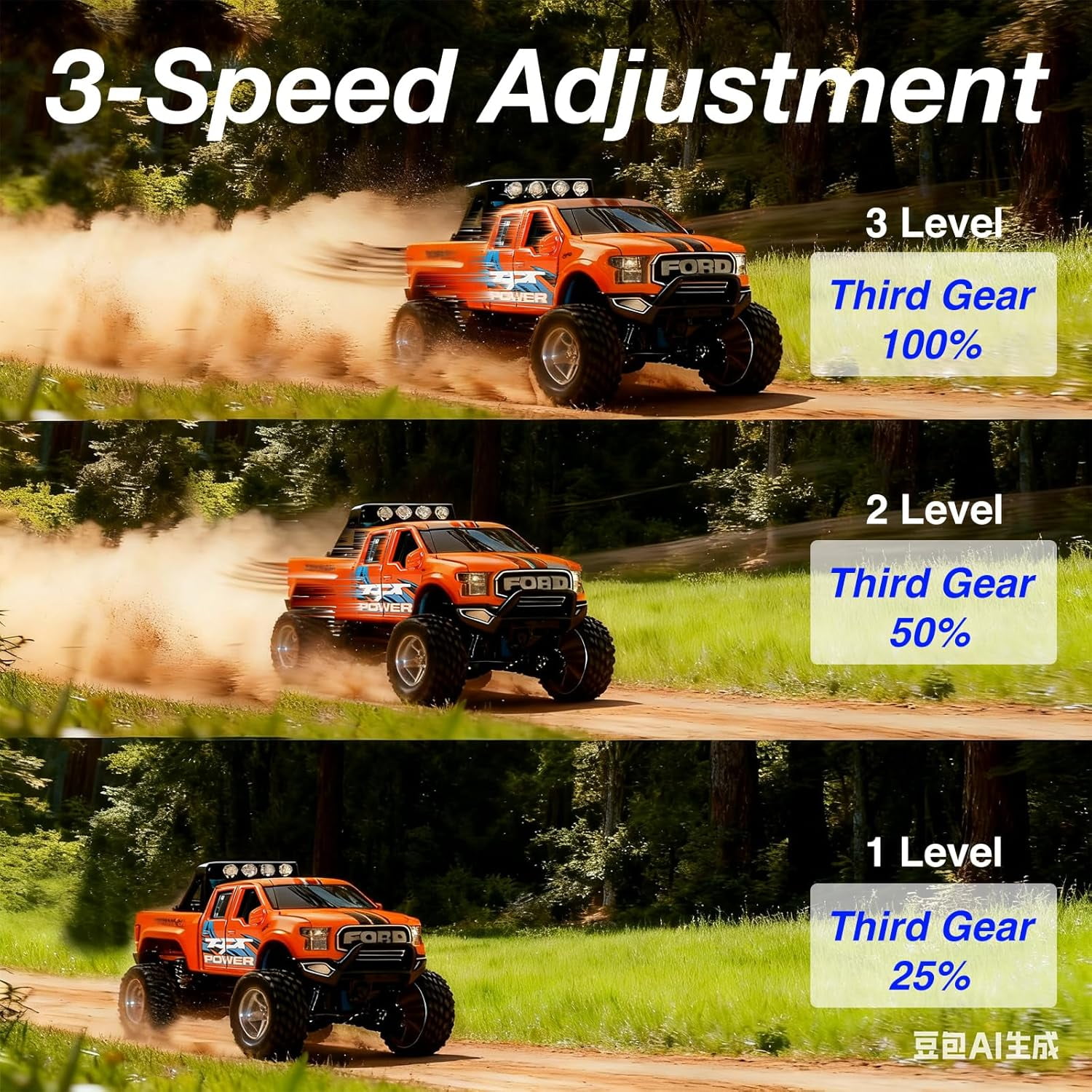 Mini RC Truck, 1/64 Scale Alloy Remote Control Monster Truck with Lights, 2.4GHz Remote Control Car, Mini Monster Truck with Trailer,Speed & Steering Adjustable Orange