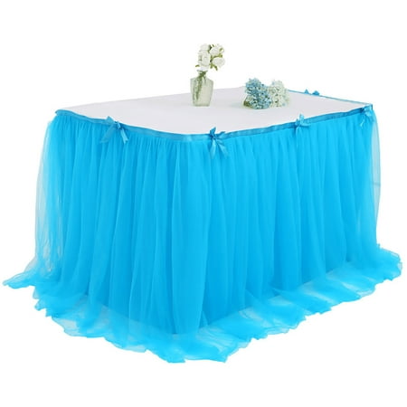 

Halloween Tulle Table Skirt With Ruffles Tutu Table Skirts Washable Easy To Install Table Skirt For Birthday Wedding Christmas Party Cake Table Decorations-Blue-280cm