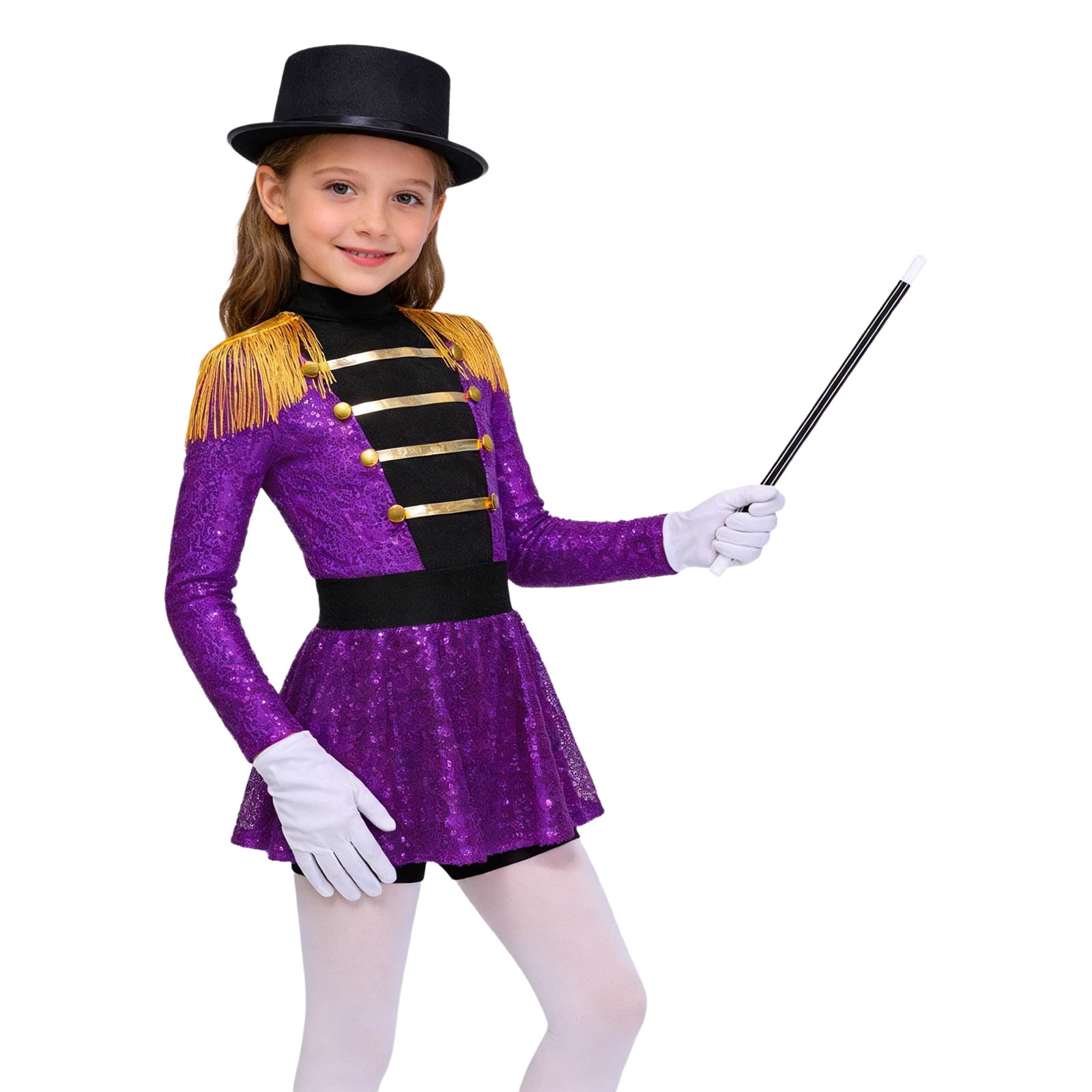 iiniim Girls Circus Ringmaster Jumpsuit Shiny Sequins Performance Leotard Dress Magician Outfits Purple 14