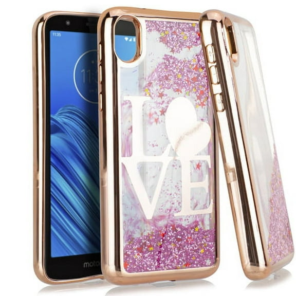 GSA Liquid Glitter LOVE Candy Case for Motorola Moto E6 - Rose Gold
