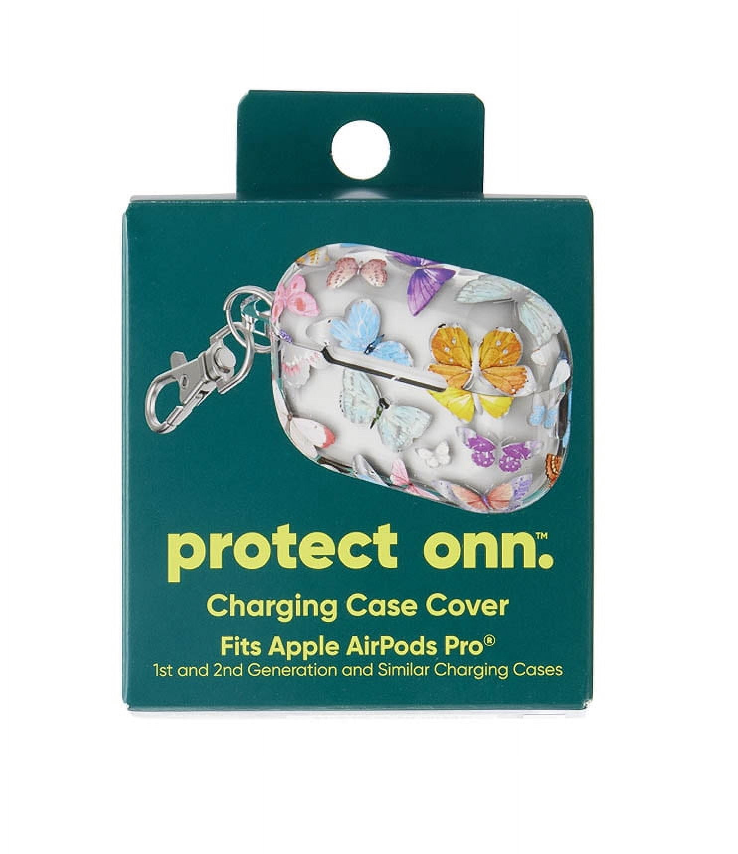 onn. Charging Case Cover with Keychain Clip for Apple AirPods Pro (1st, 2nd generation) - Multicolored Butterflies