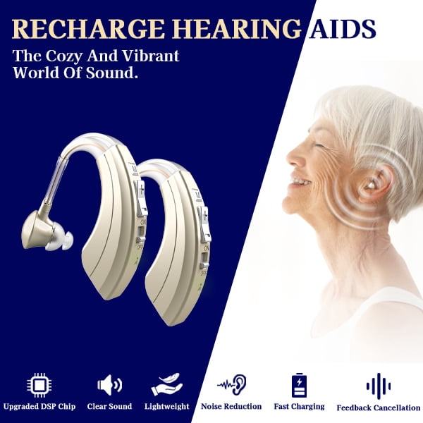 HIBRIQ Rechargeable Hearing Aids with Noise Cancelling, Feedback Cancellation & Clear Speech for Seniors HH-1220AX