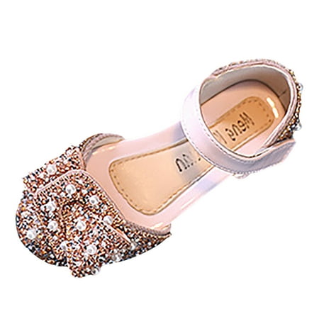 

Baby Flat Shoes Fashion Spring Summer Girls Dance Boots Princess Dress Performance Boots Flat Bottom Light Pearl Sequin Round Toe Breathable Comfortable Stylish Shoes for Toddlers and Kids