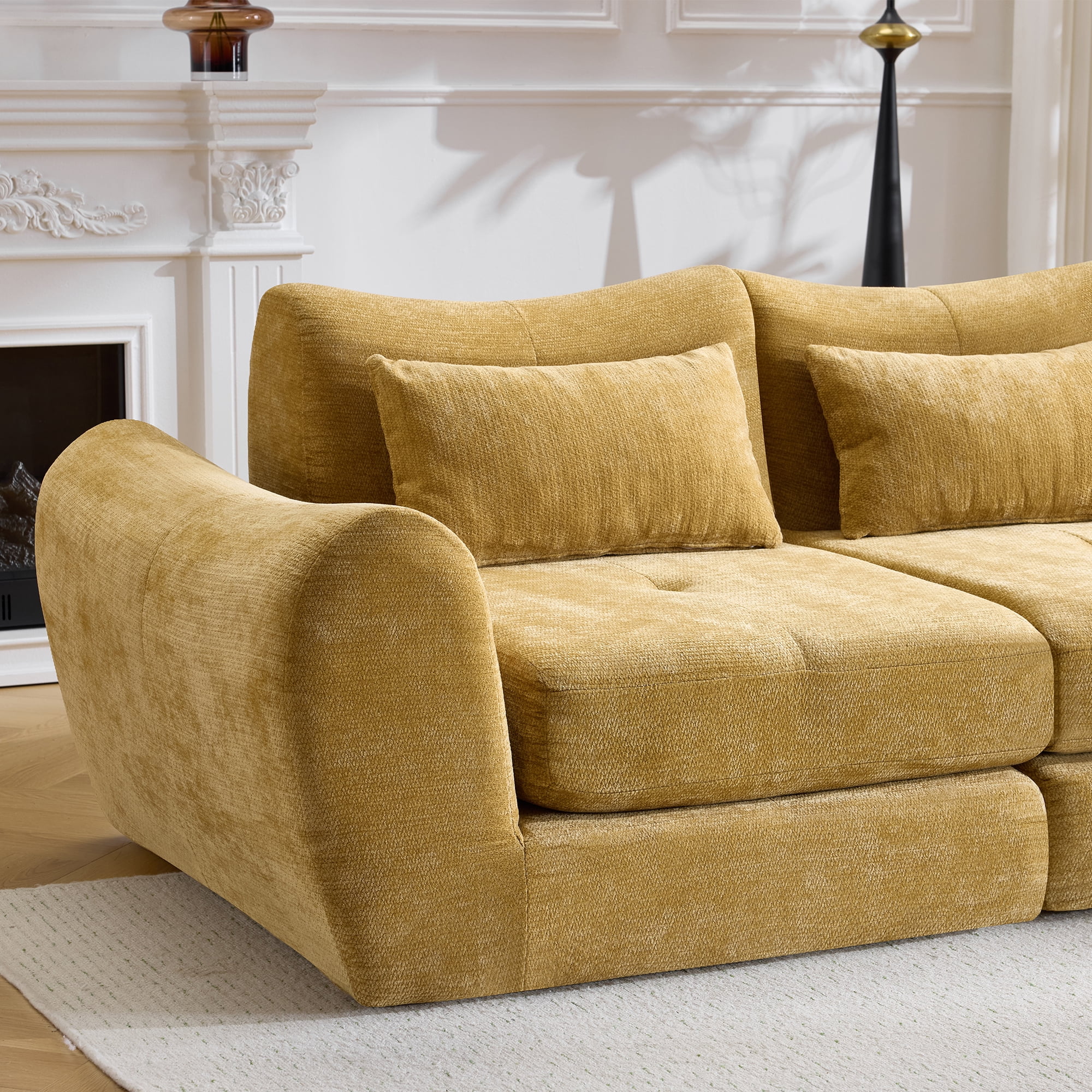 Modular Cloud Sofa, Convertible Folding Sofa Bed, Sectional Cushioned Sofa with Wear-Resistant Flannelette Fabric and High-Density Foam, Versatile Modular Design for Living Room, Yellow