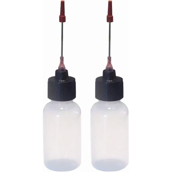 Multi-Purpose 1oz Squeeze Dispensing Bottles (2 Pack) with 1.5 Inch Stainless Steel Applicator Tips, Ideal for Glue, Oil, Solvents & Detailed Work
