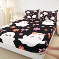 thumbnail image 3 of jejeloiu Cartoon Ghost Full Size Sheets,Colorful Flower Floral Bed Sheets,Pink Bowtie Bow Sheet Sets For Girls,Luxury Bedroom Decor,4 Pieces, 3 of 7