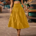 thumbnail image 6 of Feancey Casual Maxi Skirts for Women Tiered Flowy Beach Skirt Summer High Waisted A-Line Skirts Solid Color Loose Boho Vacation Skirt Yellow XL, 6 of 10