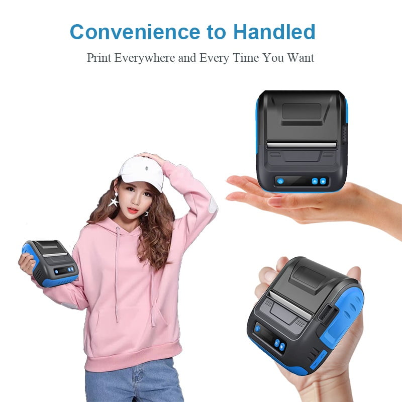 80mm Portable Bluetooth Printer Thermal Barcode Printer 3 inch Label Receipt 2 in 1 Printer ,Fast-Drying Ink with Crisp Output