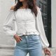 thumbnail image 2 of Tops de camisa de gasa de manga larga con cuello unidireccional de farol elástico con espalda sólida con cordones para mujer a la moda Pompotops  gfhjh21329, 2 of 4