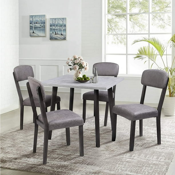 Vingtank 5pcs Mid Century Dining Table And Chair Set Kitchen Bar Pub Room With Square Wooden Padded Chairs For Small Spaces Gray Com Vingtank 5pcs Mid Century Dining Table, Small Square Mid Century Dining Table