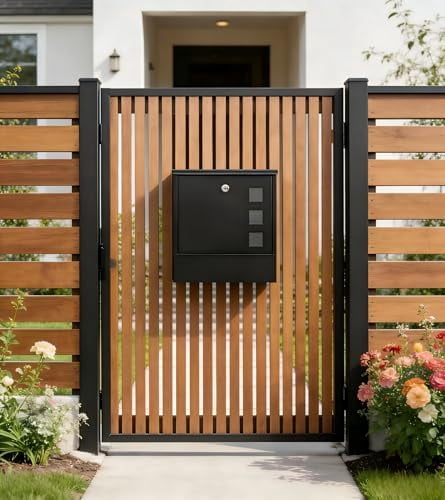Locking Wall Mount Mailbox for Outside - Large Capacity Outdoor Mail Box with Key Lock for Home/Residential, Holds Newspapers/Magazines/Envelopes, 13 x 3.4 x 11.8 Inch, Black