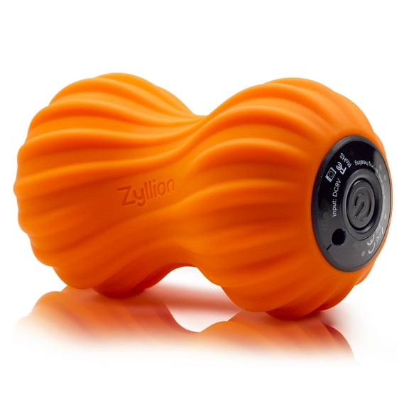 Zyllion Peanut Massage Ball Roller - Vibrating Double Lacrosse Deep Tissue Muscle Massager with 4 Vibration Modes for Pain Relief, Myofascial Release and Trigger Point Therapy - Orange (ZMA-30-OR)