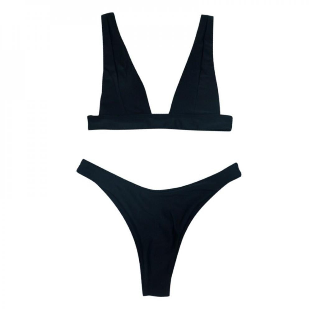 Women S Sexy Two Piece Bikini Ladies Simple Solid Color Beach Swimsuit Outdoor Leisure Swimwear Walmart Com