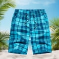 thumbnail image 5 of Fmbrln Mens Shorts Drawstring Waisted Plaid Printed Summer Beach Shorts Fashion Casual Trunks, 5 of 6