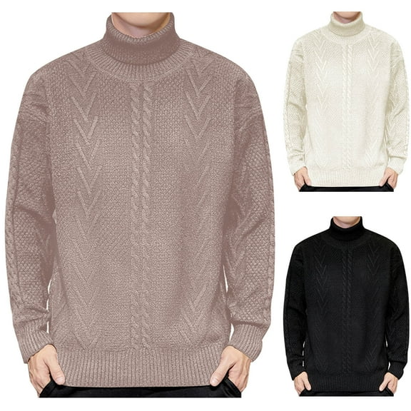 ZRGHAOYLQ Mens Casual Turtleneck Pullover Sweater Cable Knit Long Sleeve Sweaters Fall Thicken Chunky Knitwear Loose Fit Pullovers Warm Casual Jumper Tops