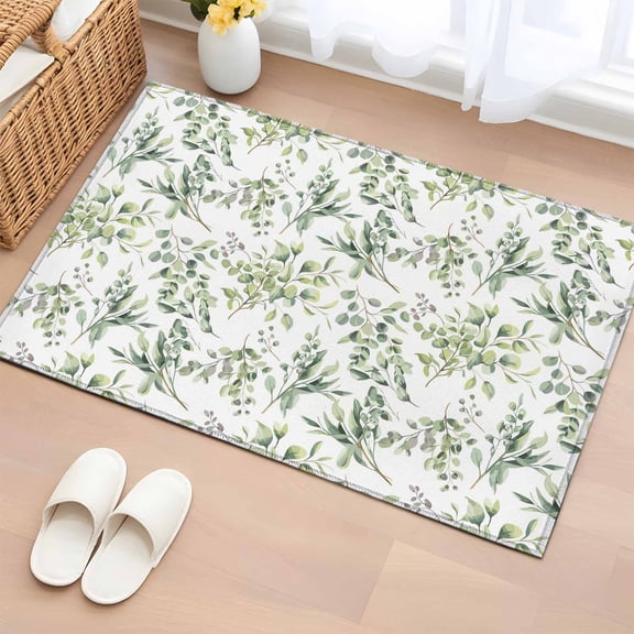 Sage Green Eucalyptus Entryway Rug 2'x3' Non Slip Front Door Mats, Spring Watercolor Botanical Leaves Entrance Rugs Indoor Outdoor Carpet, Washable Floor Mats Small Area Rug for Bedroom Kitchen