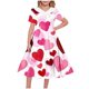 thumbnail image 1 of Vestido de manga corta con cuello en V para niña, estampado de manga corta, falda con cuello doblado y cintura mediana y grande, de poliéster., 1 of 6