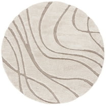 SAFAVIEH Florida Kalina Damask Shag Area Rug, Cream/Beige, 5' x 5' Round
