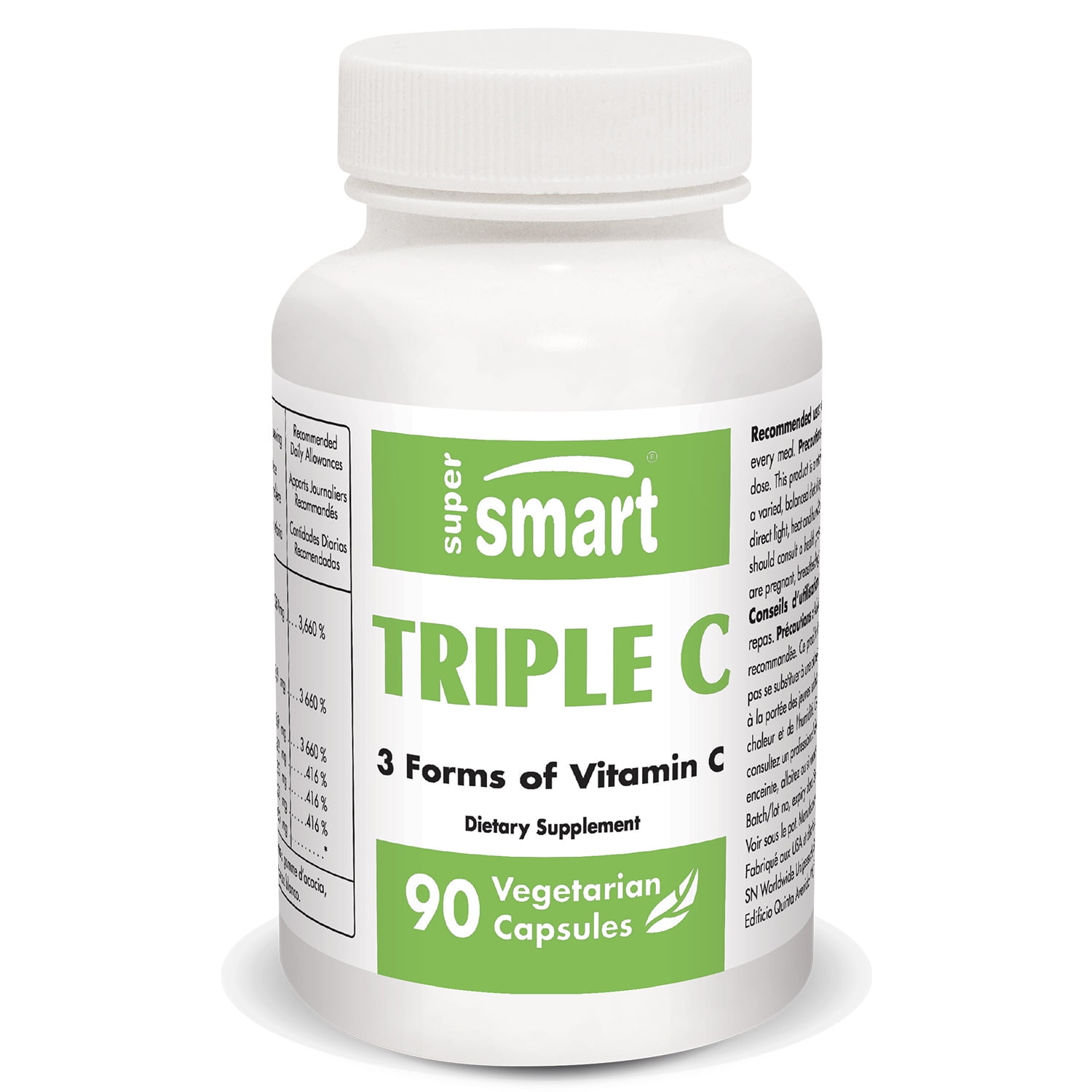 Supersmart - Triple C - 3 Forms of Vitamin C Blended - Powerful Immune Support | Non-GMO & Gluten Free - 90 Vegetarian Capsules