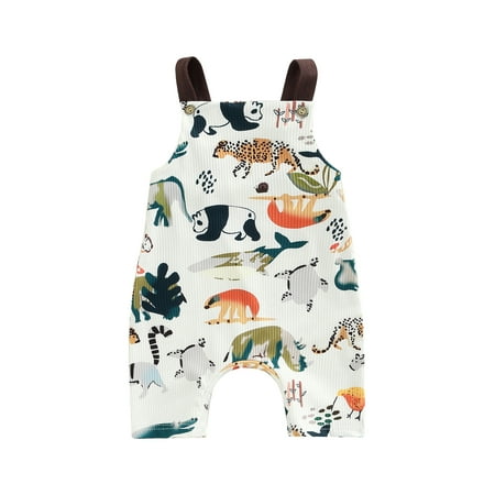 

Calsunbaby Toddlers Baby Boys Girls Jumpsuit Sleeveless Cartoon Animal Print Button Closure Summer Romper White 0-6 Months