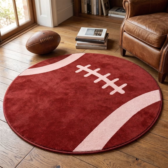 Yaayu Football Round Area Rug, Soft Non Slip Sports Ball Shaped Floor Mat, Home Decor Rugs for Bedroom Living Room Dorm, Back to School