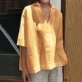 thumbnail image 2 of Pompotops Femmes Manches Courtes Col en V Hauts Décontractés Amples Chemises en Coton Blouse, 2 of 8