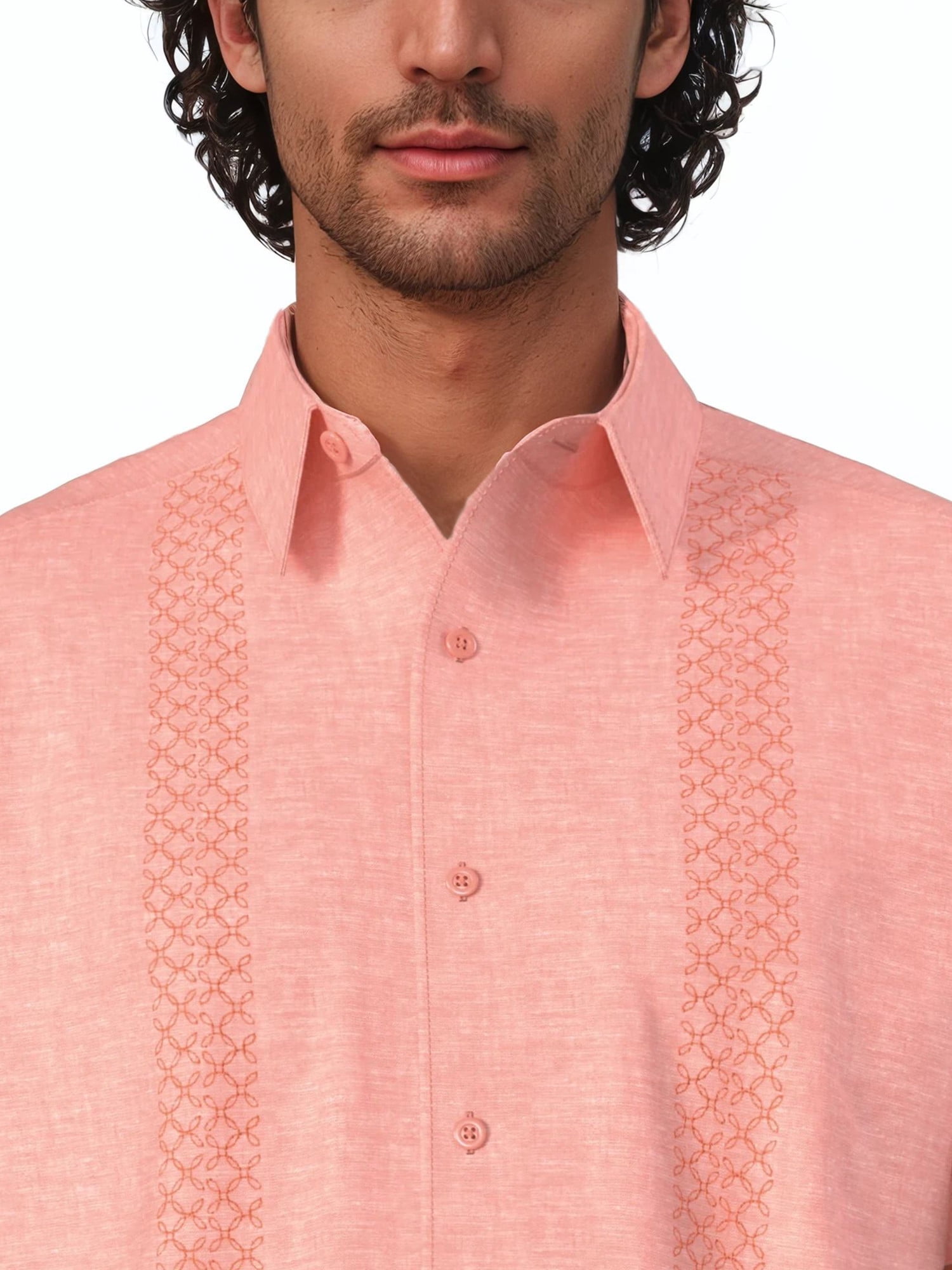Havanera Men's and Big Men's Geo Embroidered Panels Short Sleeve Cotton Linen Button-Down Shirt, Sizes S-5XL