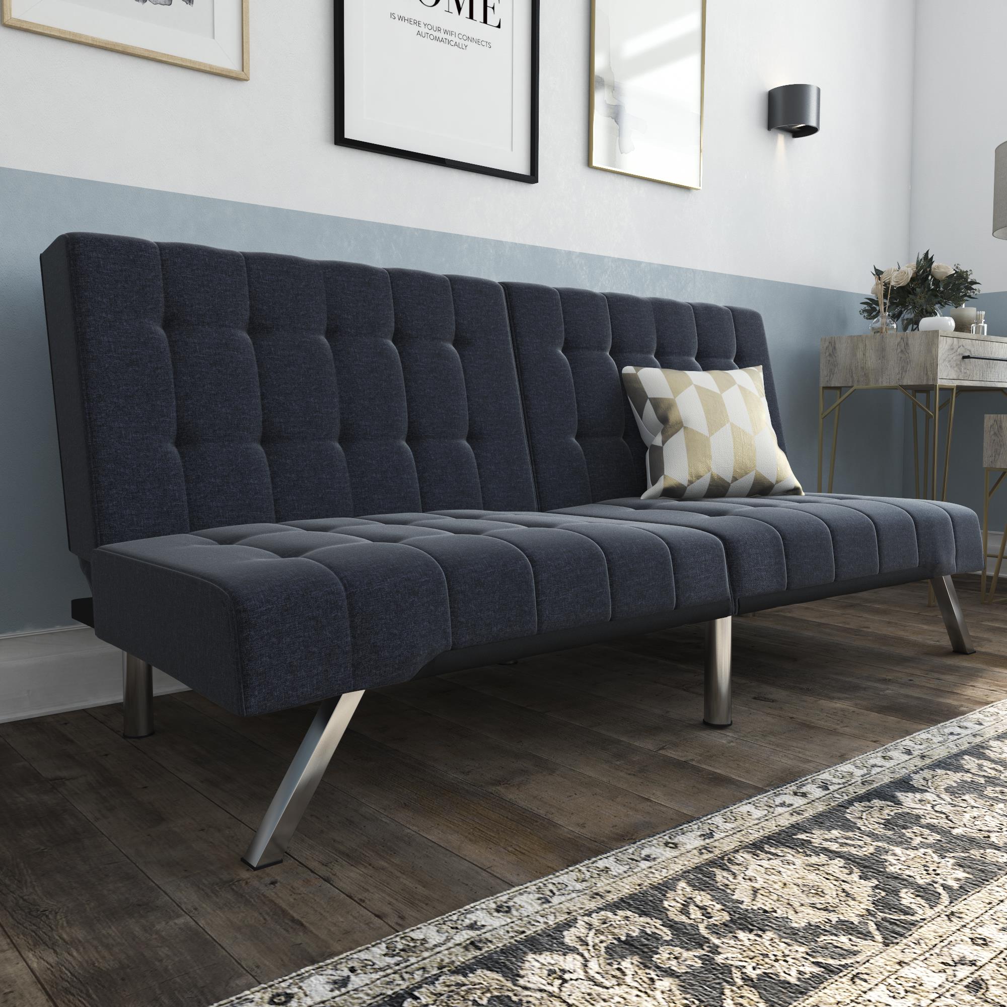 DHP Emily Convertible Tufted Futon Sofa, Navy Blue Linen