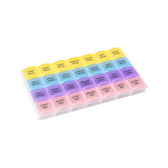 Pill Organizer 7 Day Four Times Daily Multicolor Portable Travel Storage Box