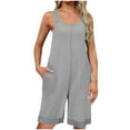 thumbnail image 7 of Generic Womens Summer Linen Rompers Solid Color Dressy Casual Loose Fit Knee Length Overalls Wide Leg Jumpsuit with Pockets, 7 of 7