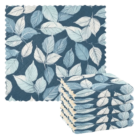 6 Pieces of Kitchen Towels 11x11Inch Kitchen Dish Cloths Kitchen Dish Towels Reuseable Cleaning Cloths Pretty Blue Leaves