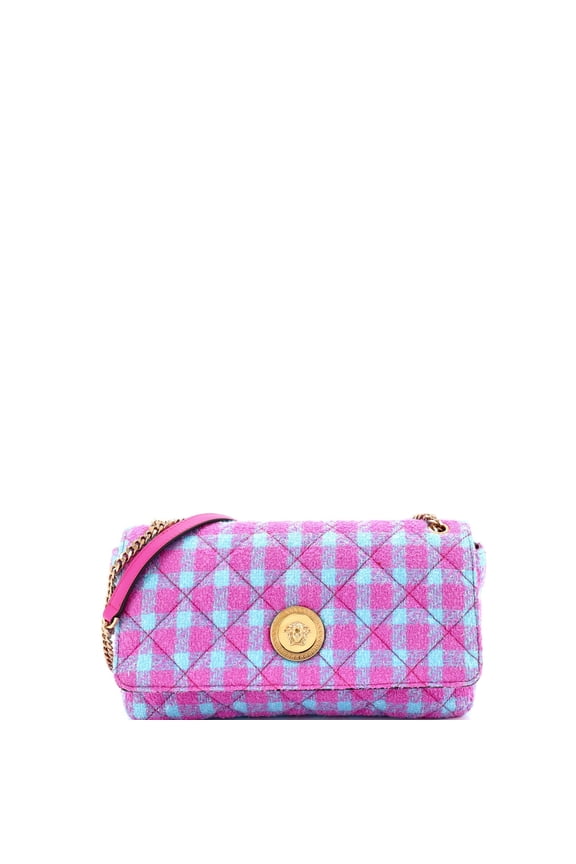 Pre-Owned Medusa Icon Chain Flap Bag Quilted Tweed East West By Rebag