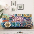 thumbnail image 3 of Jiueut Boho Mandala Print Armless Futon Sofa Cover, Comfortable Non Armrest Couch Chair Covers Anti-Slip Furniture Cover with Elastic Band, 3 of 7